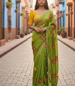 Green rangoli silk embroidery work party wear designer saree