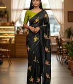 Black rangoli silk embroidery work party wear designer saree