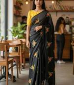 Black rangoli silk embroidery work party wear designer saree
