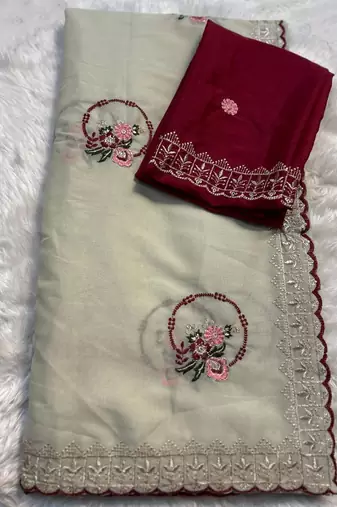 Off White Color jari thred work sillk Saree