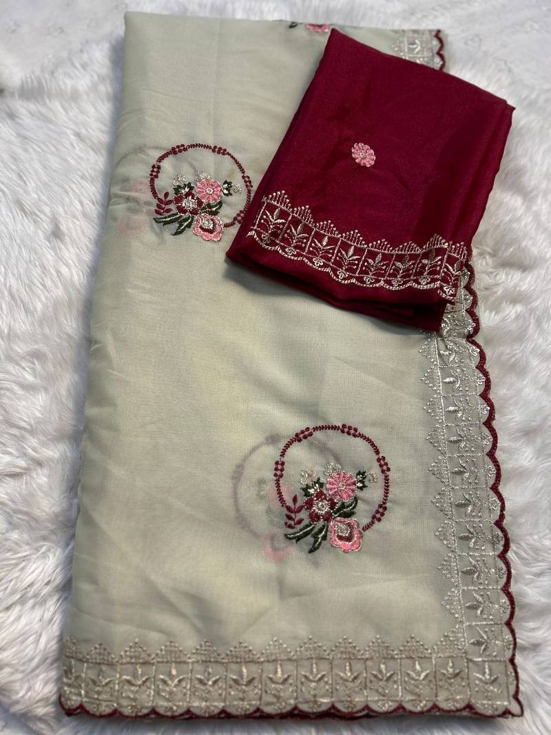 Off White Color jari thred work sillk Saree