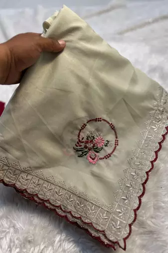 Off White Color jari thred work sillk Saree