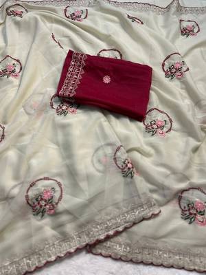Off White Color jari thred work sillk Saree 4