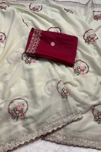 Off White Color jari thred work sillk Saree