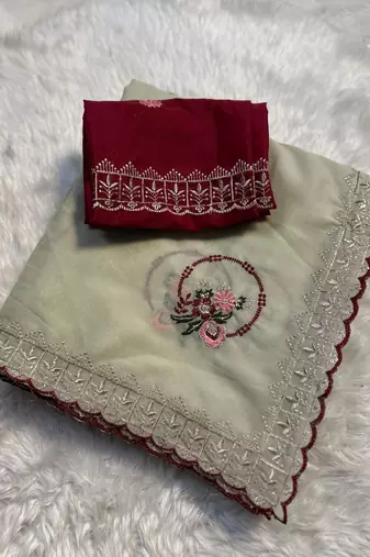 Off White Color jari thred work sillk Saree