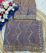 Lavender Color Multi Sequincs Emrodairy Work Sattin Saree