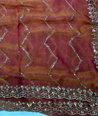 peach Color Multi Sequincs Emrodairy Work Sattin Saree 3