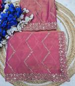 Pink Color Multi Sequincs Emrodairy Work Sattin Saree