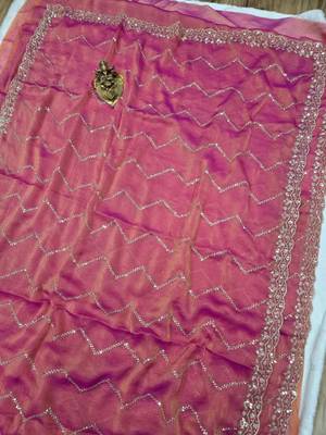 Pink Color Multi Sequincs Emrodairy Work Sattin Saree 3