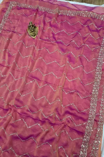 Pink Color Multi Sequincs Emrodairy Work Sattin Saree