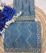 Sky Blue Color Multi Sequincs Emrodairy Work Sattin Saree