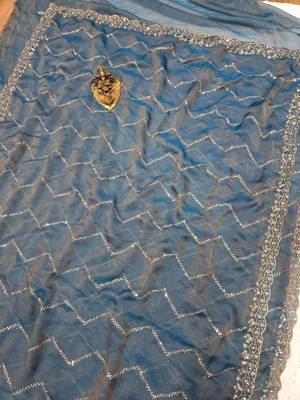 Sky Blue Color Multi Sequincs Emrodairy Work Sattin Saree 2