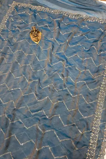 Sky Blue Color Multi Sequincs Emrodairy Work Sattin Saree