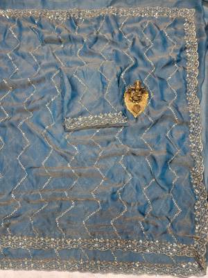 Sky Blue Color Multi Sequincs Emrodairy Work Sattin Saree 3