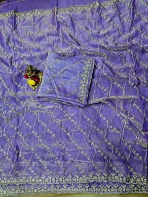 Light Purple Color Sequence Emrodairy Work sattin Saree 1