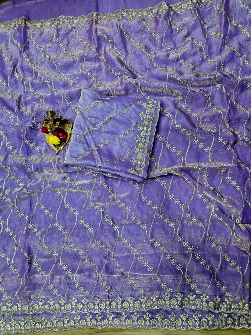Light Purple Color Sequence Emrodairy Work sattin Saree