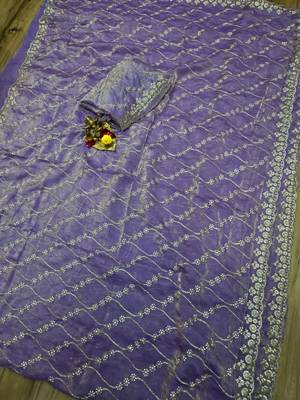 Light Purple Color Sequence Emrodairy Work sattin Saree 3