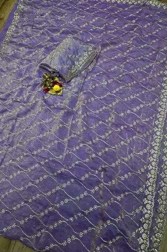 Light Purple Color Sequence Emrodairy Work sattin Saree