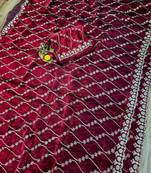 Maroon Color Sequence Emrodairy Work sattin Saree