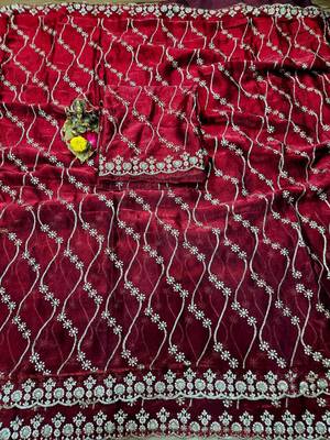 Maroon Color Sequence Emrodairy Work sattin Saree 2