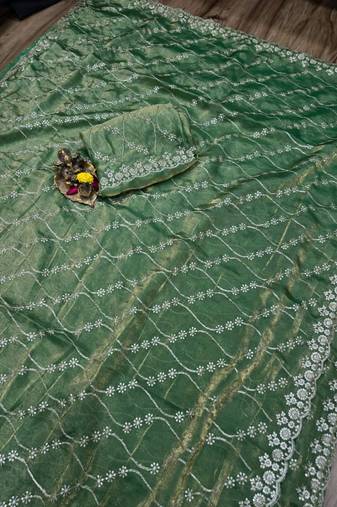 Olive Color Sequence Emrodairy Work sattin Saree