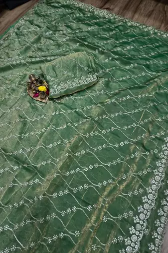 Olive Color Sequence Emrodairy Work sattin Saree