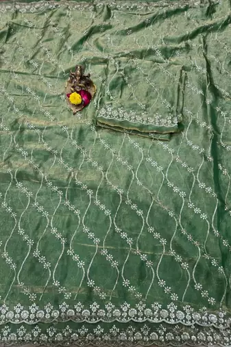 Olive Color Sequence Emrodairy Work sattin Saree
