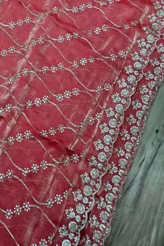 Pink Color Sequence Emrodairy Work sattin Saree