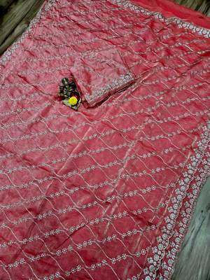 Pink Color Sequence Emrodairy Work sattin Saree 3