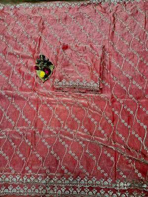 Pink Color Sequence Emrodairy Work sattin Saree 1