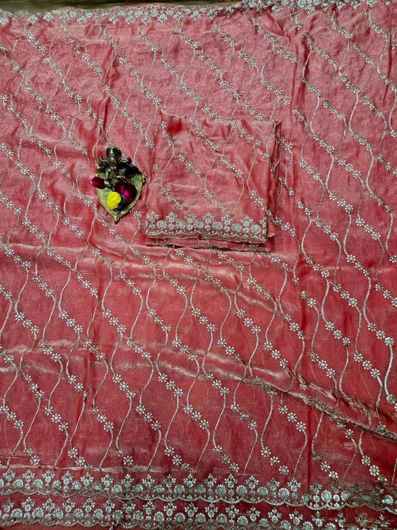 Pink Color Sequence Emrodairy Work sattin Saree