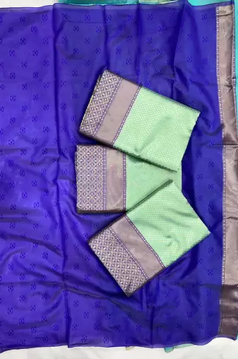 Pista green silk blend banarasi saree with unstitched blouse piece