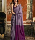 Lavender mal cotton contrast pallu fancy tassels saree