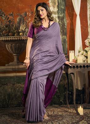 Lavender mal cotton contrast pallu fancy tassels saree 3