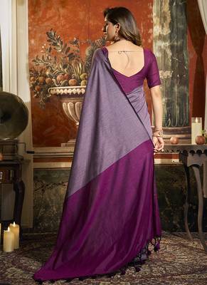 Lavender mal cotton contrast pallu fancy tassels saree 4