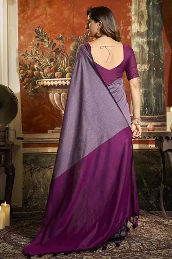 Lavender mal cotton contrast pallu fancy tassels saree
