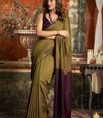 Olive mal cotton contrast pallu fancy tassels saree