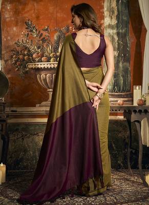 Olive mal cotton contrast pallu fancy tassels saree 4