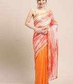 Peach Shibori Print Zari Border Kota Doria Silk Saree