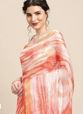 Peach Shibori Print Zari Border Kota Doria Silk Saree 2