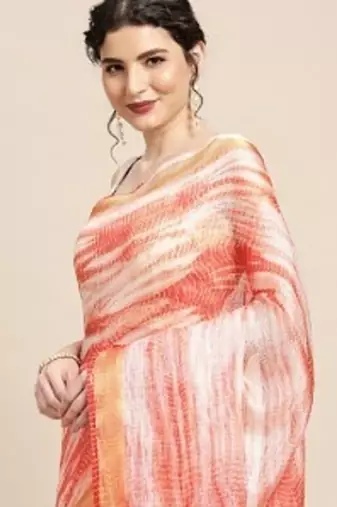 Peach Shibori Print Zari Border Kota Doria Silk Saree