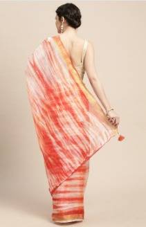 Peach Shibori Print Zari Border Kota Doria Silk Saree 3