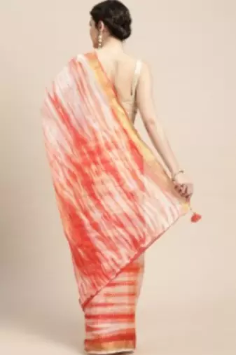 Peach Shibori Print Zari Border Kota Doria Silk Saree
