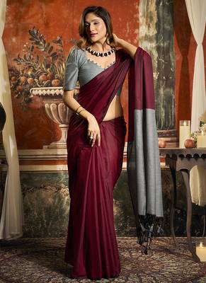 Maroon mal cotton contrast pallu fancy tassels saree 3