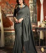 Grey mal cotton contrast pallu fancy tassels saree