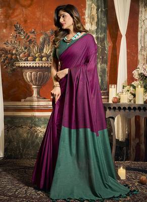 Magenta mal cotton contrast pallu fancy tassels saree 2