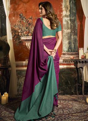 Magenta mal cotton contrast pallu fancy tassels saree 3