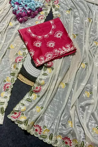 Off White Color Thred work silk  Saree