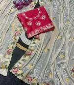 Off White Color Thred work silk  Saree