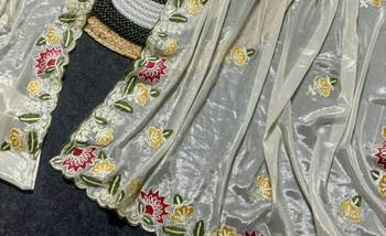Off White Color Thred work silk  Saree 2